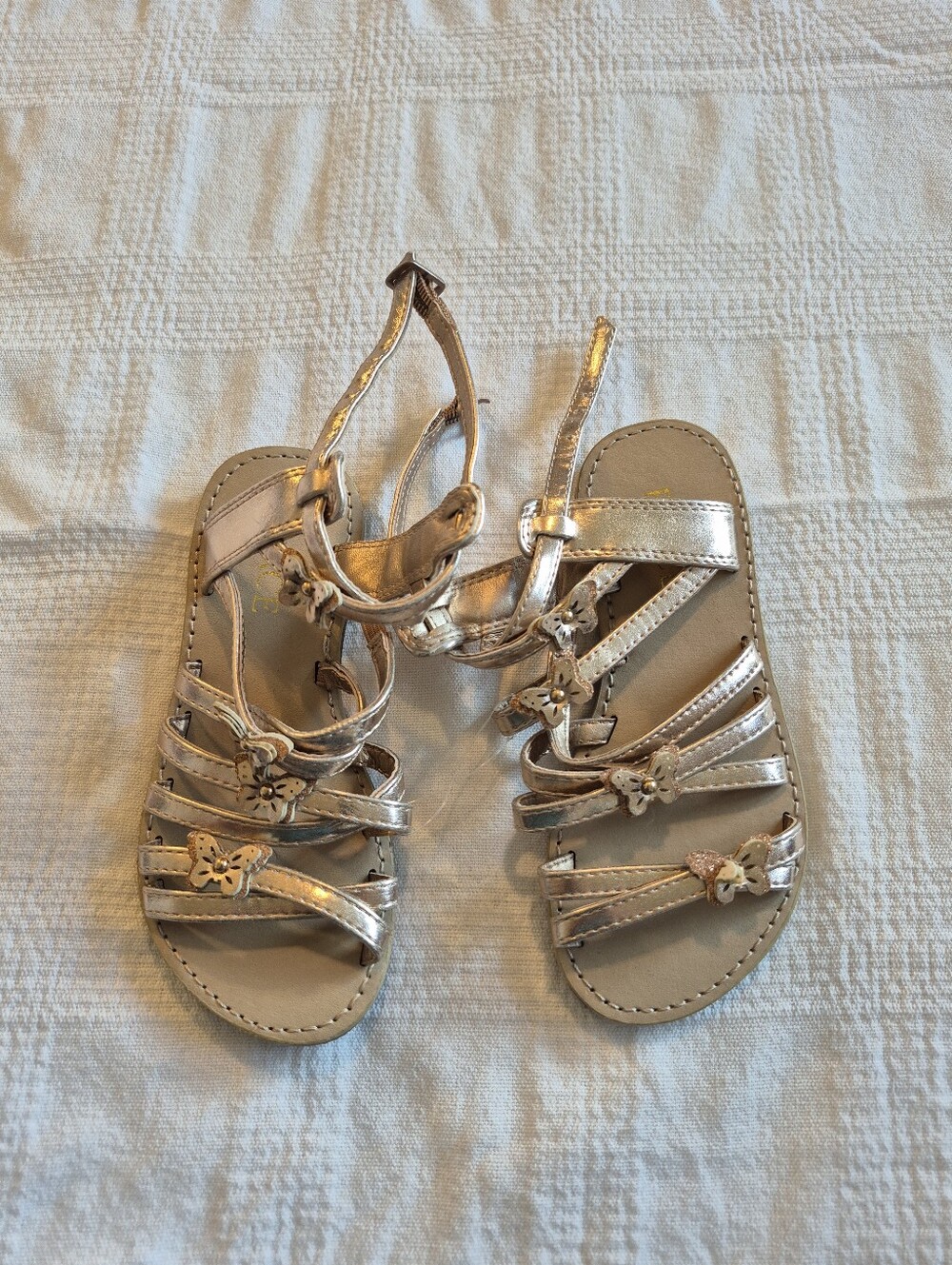 Children's Place girls size 11 strappy butterfly sandals rose gold shade EUC